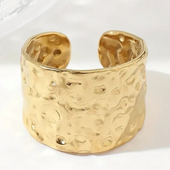 Adjustable Gold Plated Stainless Steel Cuff Ring - Picture 2 of 4